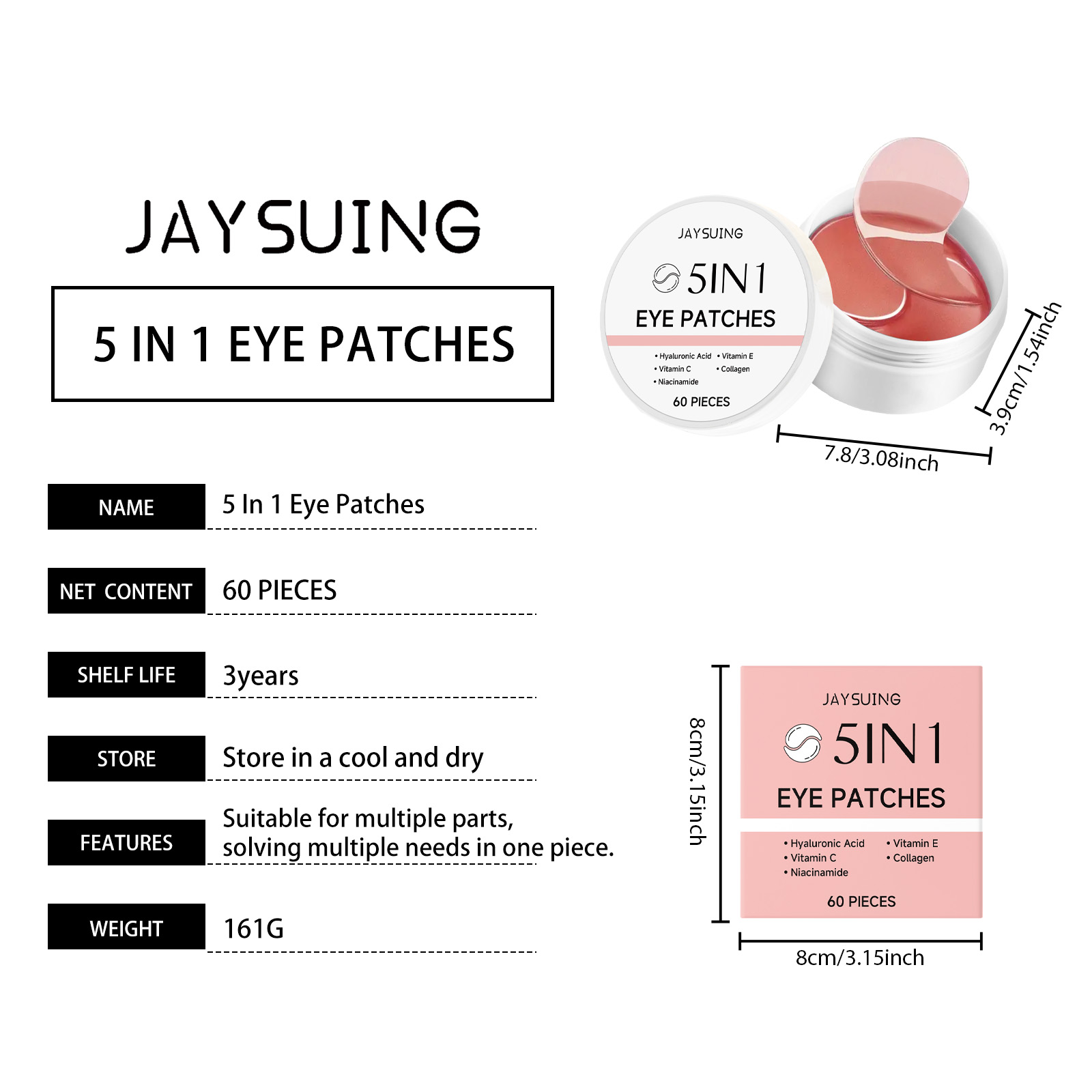 JAYSUING 5-in-1 Under Eye Patc - Hyaluronic Acid Facial Serum recension och pris